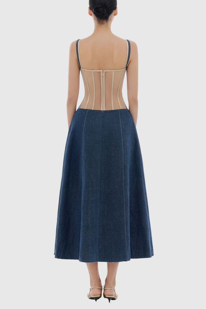 Abeje Corset Denim Midi Dress