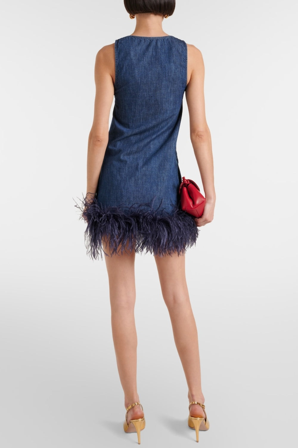 Poppa Feather Trim Denim Top
