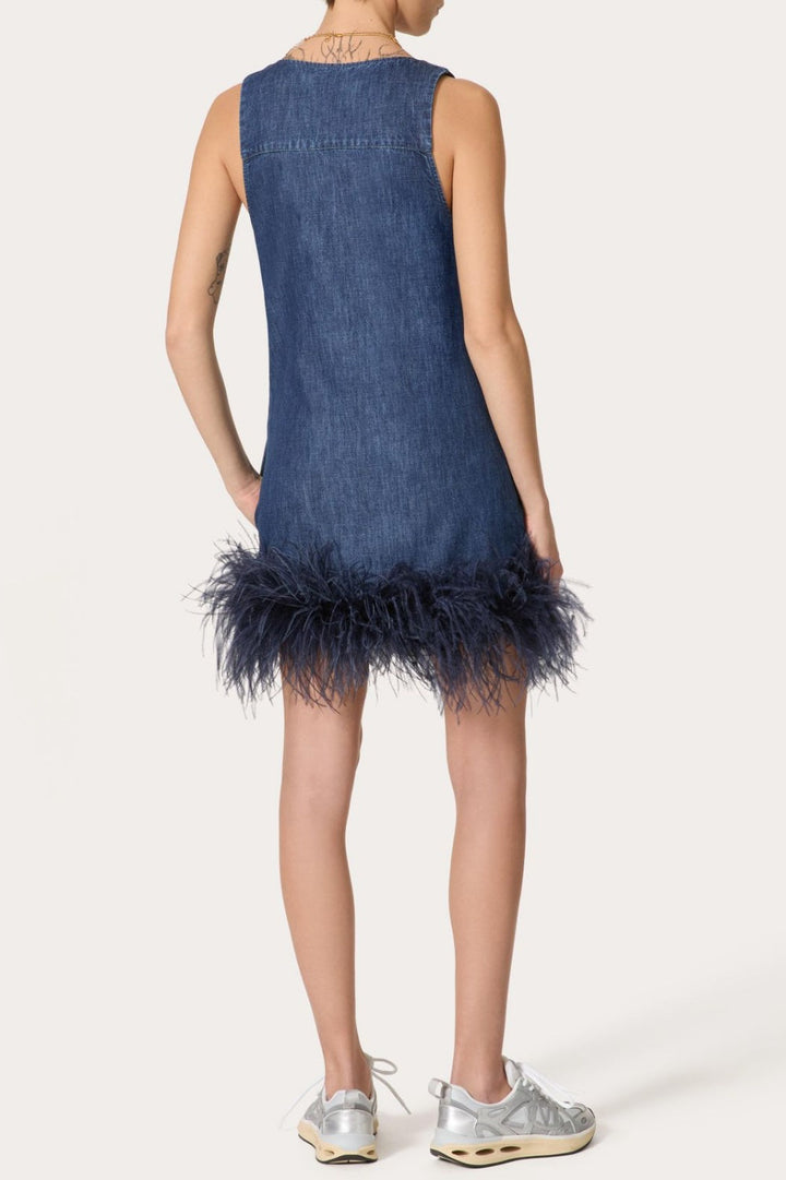 Poppa Feather Trim Denim Top